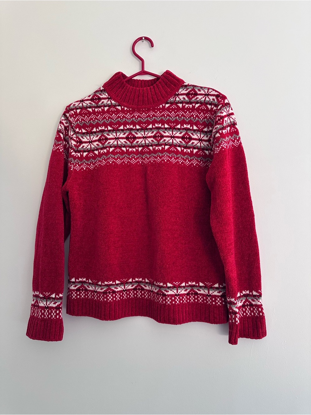George Red Fair Isle Turtleneck Sweater with White Accents